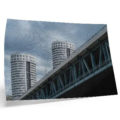 Poster bridge and skyscrapers with modern symmetry and elegance