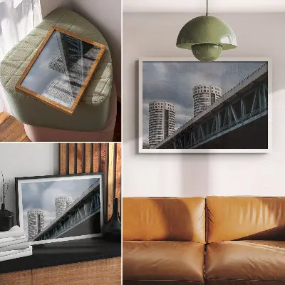 Poster bridge and skyscrapers with modern symmetry and elegance
