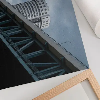 Poster bridge and skyscrapers with modern symmetry and elegance