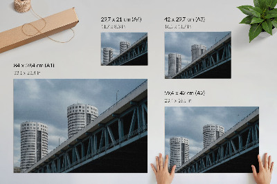 Poster Bridge and skyscrapers modernity symmetry elegance
