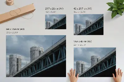 Poster bridge and skyscrapers with modern symmetry and elegance