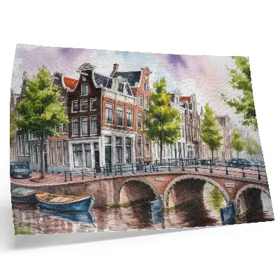 Photo canvas charming tenement houses by the canal with green trees and calm water