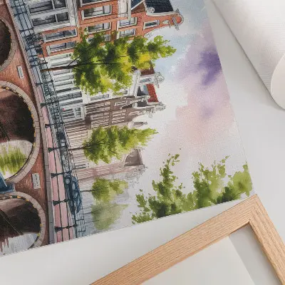 Photo canvas charming tenement houses by the canal with green trees and calm water