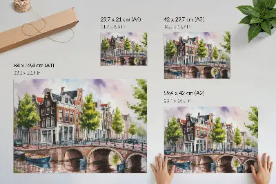 Photo canvas charming tenement houses by the canal with green trees and calm water
