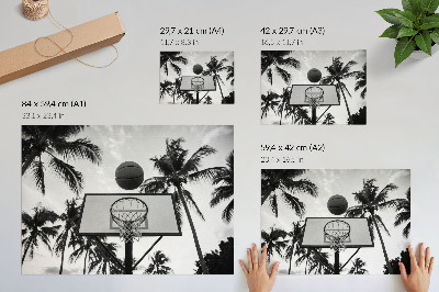 Decorative canvas print Basketball basket in palm trees on a black and white background