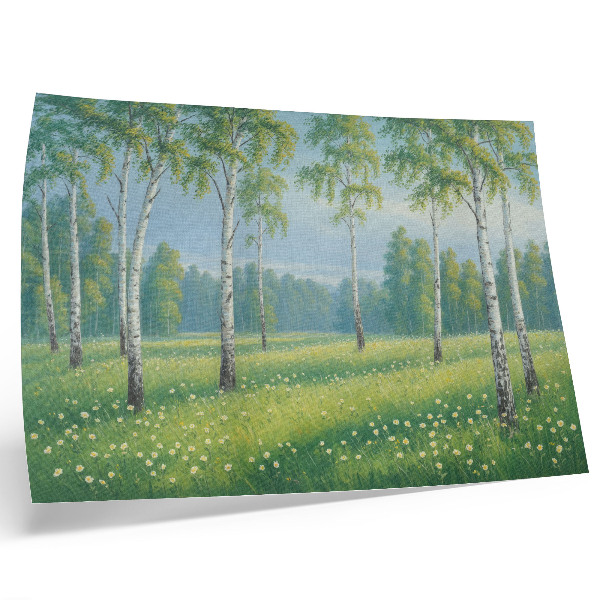 Poster Majestic birch trees green meadow flowers