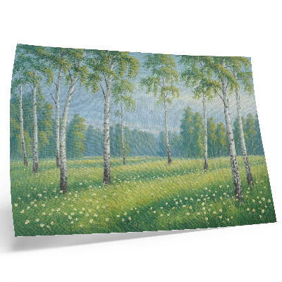 Poster Majestic birch trees green meadow flowers