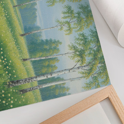 Poster Majestic birch trees green meadow flowers