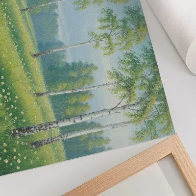 Poster majestic birch trees in a green flower meadow