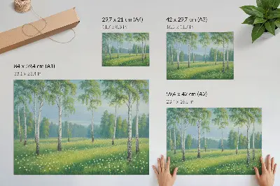 Poster majestic birch trees in a green flower meadow