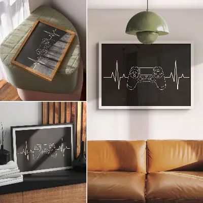 Decorative canvas print minimalist heart design in black and white for gamers