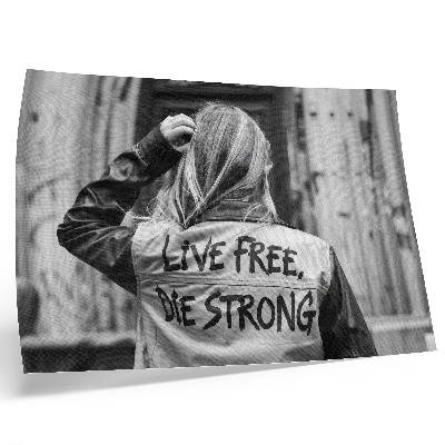 Poster Black jacket with inscriptions, strong composition, contrast
