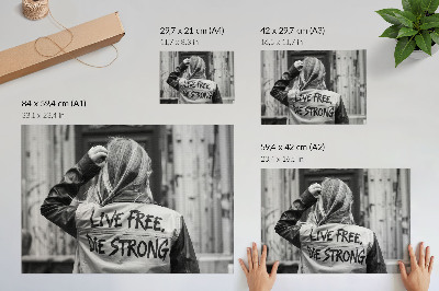 Poster Black jacket with inscriptions, strong composition, contrast