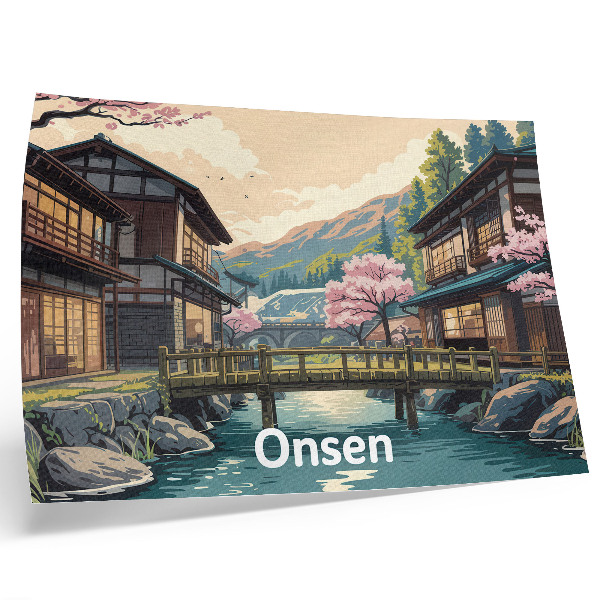 Photo canvas Landscape with Japanese architecture and cherry trees