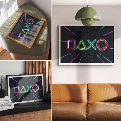 Photo canvas featuring neon shapes and dynamic futuristic colors