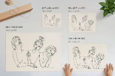 Decorative canvas print black and white lines depicting the intimacy of characters