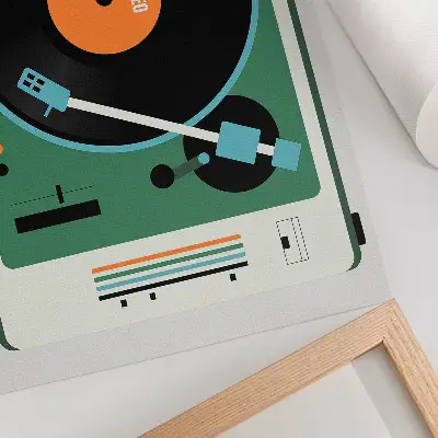 Retro gramophone poster with contrasting geometric colors