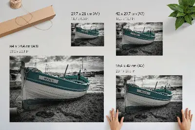 Photo canvas boat on the beach depicting a peaceful dream adventure