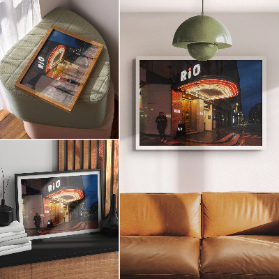 Decorative canvas print Retro cinema neon lights red cream