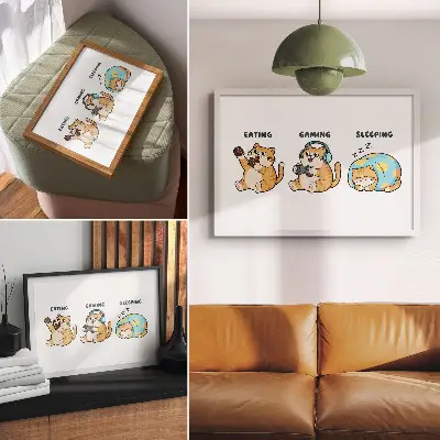 Funny cats illustration poster cute and fun design