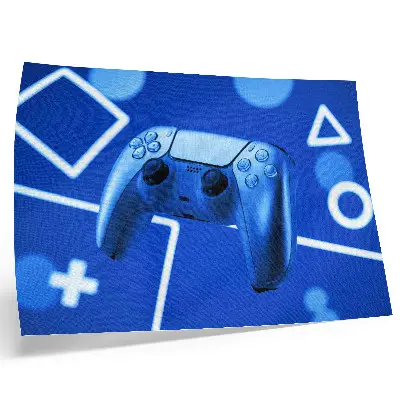 Photo canvas featuring a blue geometric game controller design