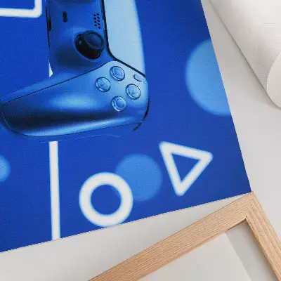 Photo canvas featuring a blue geometric game controller design