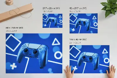 Photo canvas featuring a blue geometric game controller design