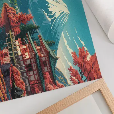 Photo canvas featuring a colorful Japanese mountain lake scene