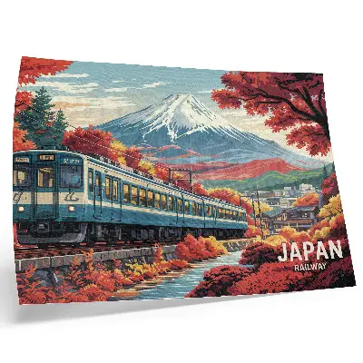 Decorative canvas print a train against a mountain landscape with autumn colors