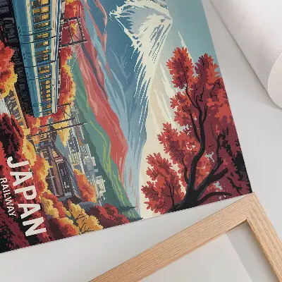 Decorative canvas print a train against a mountain landscape with autumn colors