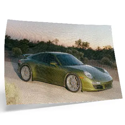Photo canvas sports car in the desert at sunset