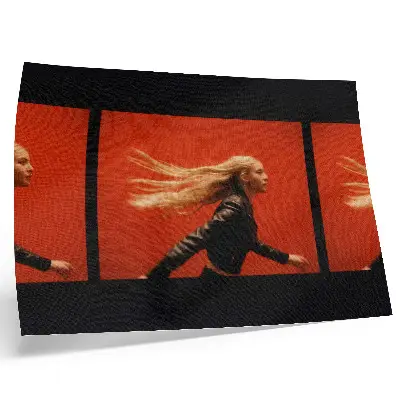 Poster three shots of running on a red background with a modern energy aesthetic