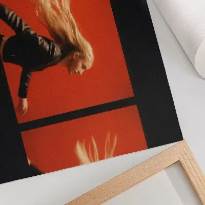 Poster three shots of running on a red background with a modern energy aesthetic