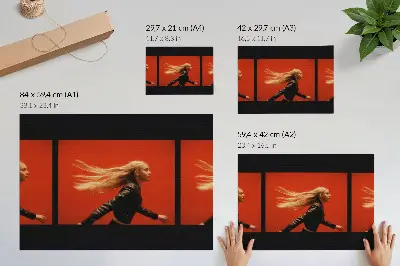 Poster three shots of running on a red background with a modern energy aesthetic