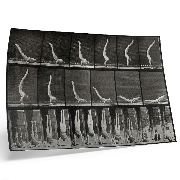 Decorative canvas print A man standing on his hands from a supine position. Phototype after Eadweard Muybridge, 1887.