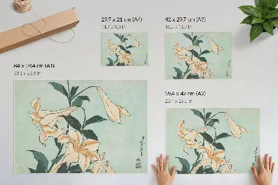 Photo canvas high resolution print of Lilies by Katsushika Hokusai (ca. 1833–1834)