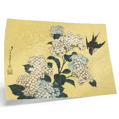 Photo canvas Hokusai Hydrangea and the Swallow 1833 color woodcut print