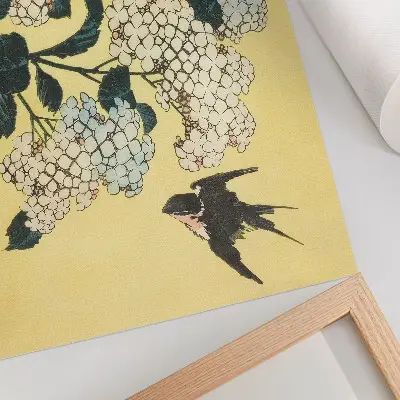 Photo canvas Hokusai Hydrangea and the Swallow 1833 color woodcut print