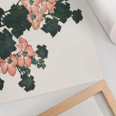Decorative canvas print of Red Roses and a Bird by Katsushiki Hokusai vintage Japanese woodblock print