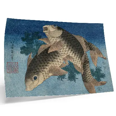 Carp Swimming Among the Seaweeds (1831) Poster Japanese illustration of a fish