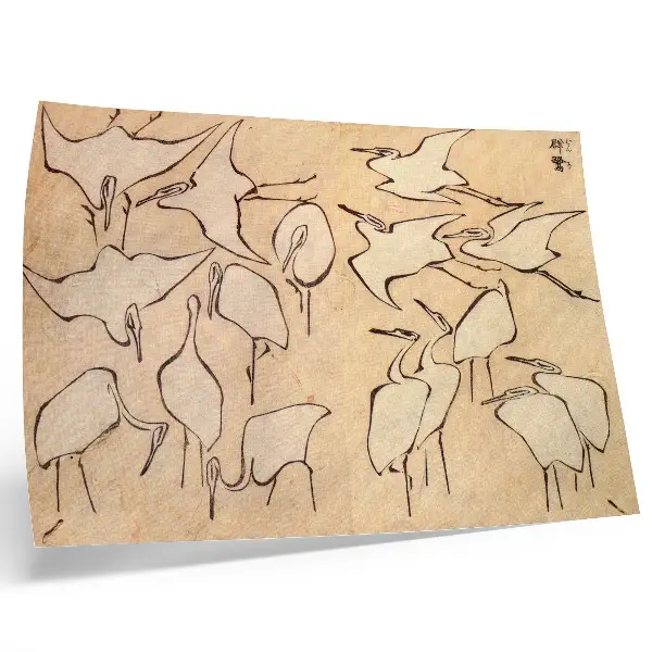 Photo canvas featuring Katsushika Hokusai's Herons from Quick Lessons in Simplified Drawing (1823)