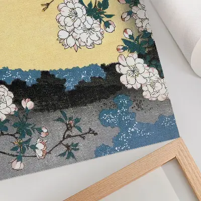 Photo canvas featuring a vintage woodblock print of Japanese Cherry Blossoms from 1837 by Utagawa Hiroshige