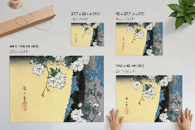 Photo canvas featuring a vintage woodblock print of Japanese Cherry Blossoms from 1837 by Utagawa Hiroshige