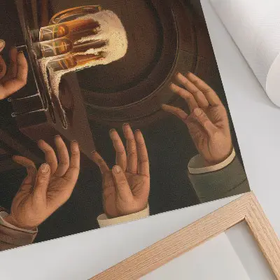 Poster seven male hands surrounding a beer mug