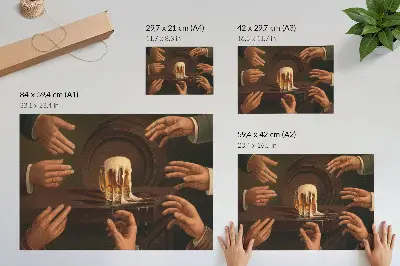 Poster seven male hands surrounding a beer mug
