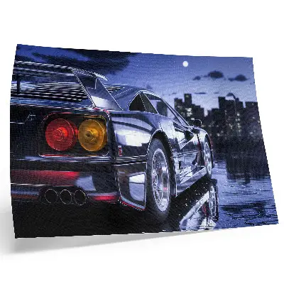 Decorative canvas print sports car in an urban landscape at night