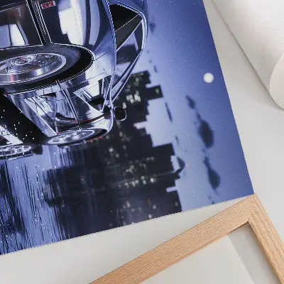 Decorative canvas print sports car in an urban landscape at night