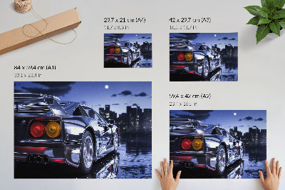 Decorative canvas print A sports car in an urban landscape at night