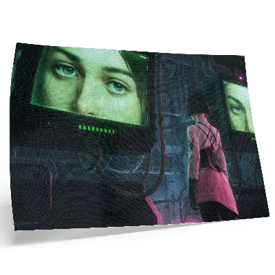 Decorative canvas print featuring an interactive digital portrait of a woman