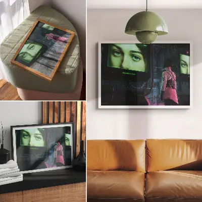 Decorative canvas print featuring an interactive digital portrait of a woman